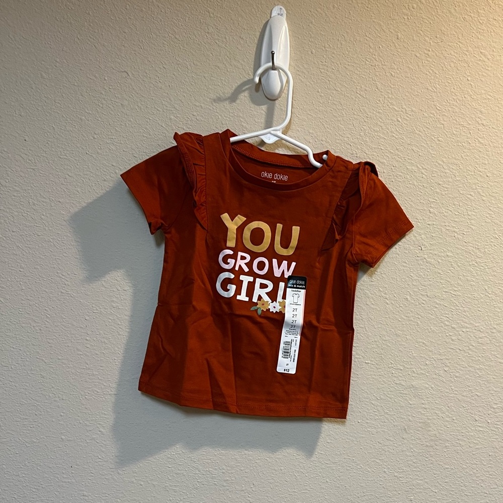 Okie Dokie Toddler Girls Graphic Tee Burnt Orange Short Sleeve Cotton Polyester